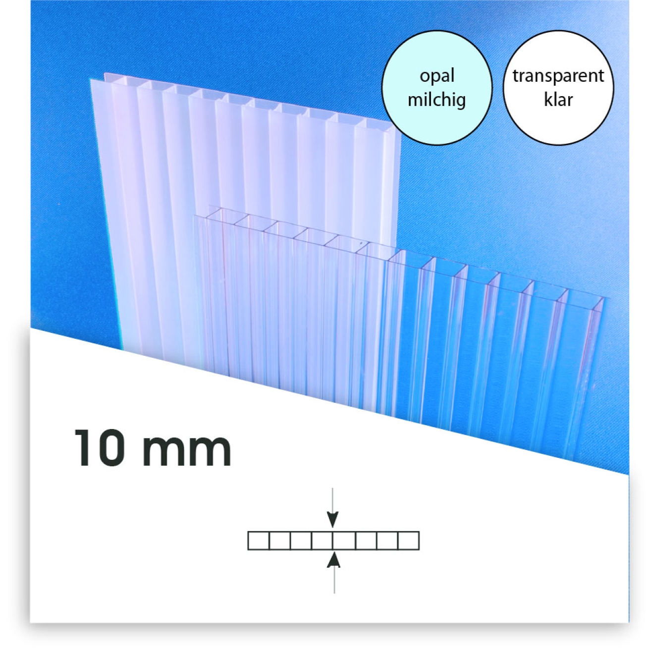 Stegplatten 10 mm transparent klar - 1050 mm breit