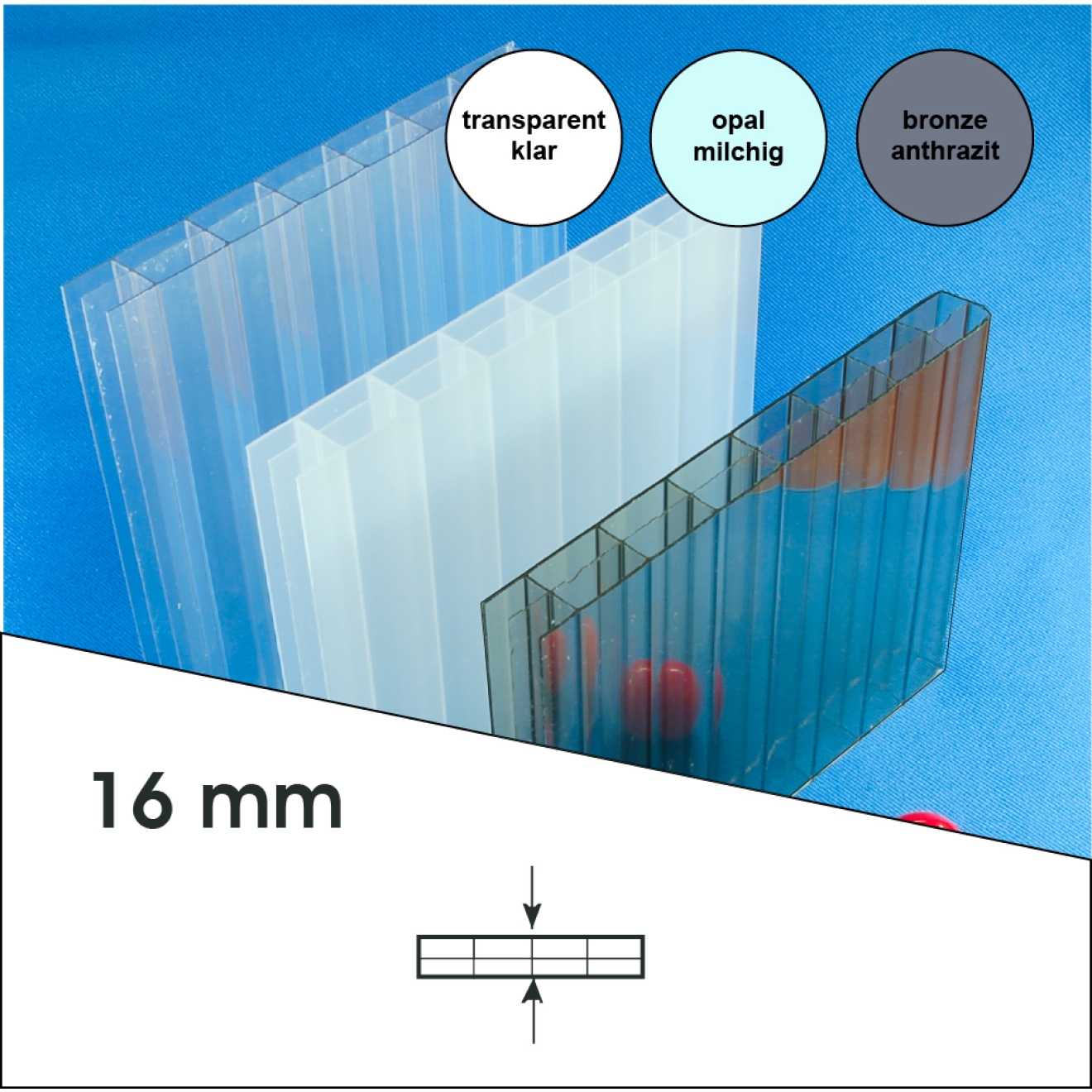 Stegplatten 16 mm transparent klar - 980 mm breit